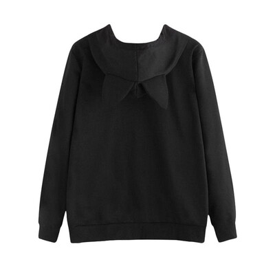

Cute Women Hoodie Cat Print Ears Drawstring Pocket Long Sleeve Loose Casual Pullover Sweatshirt Black