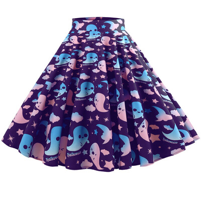 

Roseonmyhand Women Casual Retro Halloween Printing Evening Party Skirt Swing Skirts