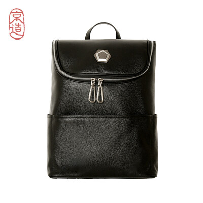 

JZAO Mens business casual multi-function large-capacity backpack Korean version imported leather black