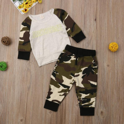 

Fashion Toddler Baby Girl Boy Autumn Clothes Tops T Shirt Tee Pants Camouflage Kids Clothes 0-3 Years