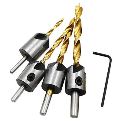 

Gobestart Titanium HSS 5 Flute Countersink Drill Bit Set Screw Woodworking Chamfer Tool