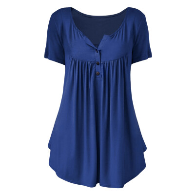 

Plus Size Solid Color Ruched Half Button T Shirt