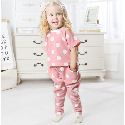 

Summer Baby Girl Adorable Dot Print Short Sleeve Tops Blouse Trousers Casual Outfits Clothes 2019