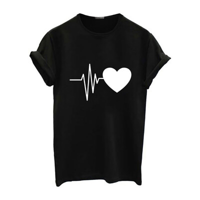 

Heartbeat Love Printed Women T-shirts Casual Summer Short Sleeve Short Sleeve Shirt Women Tops Plus Size