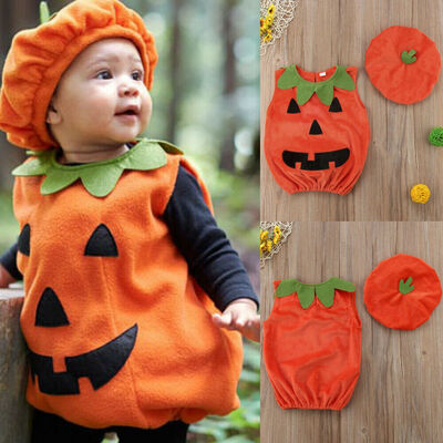 

Cosplay Halloween Baby Kid Pumpkin Suit Top Blouse Dress Hat Clothes Costumes