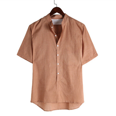 

Toponeto Mens Baggy Cotton Linen Solid Color Short Sleeve Retro T Shirts Tops Blouse