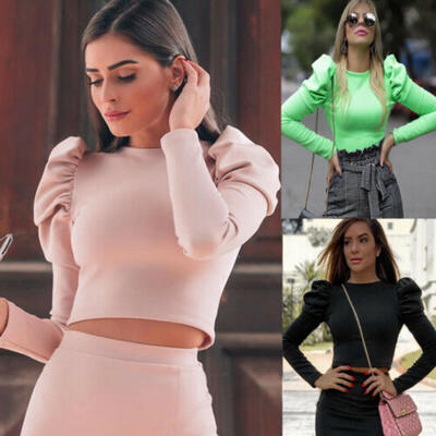 

Basic Long Sleeve Solid Top Womens Plain Cotton T-Shirt Stretch Tight Crew Neck