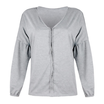 

Women Casual Loose V-Neck Long Sleeve Solid Color Tops T-Shirt Blouse Plus Size