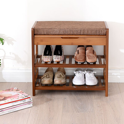 

XIAOZHUJIANG With storage box padded shoe bench 52 long can sit bamboo home shoe rack 4216
