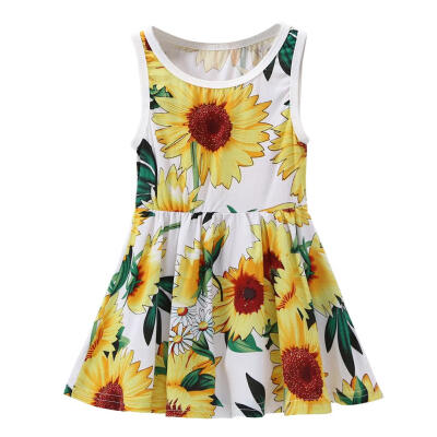 

Summer Women Kids Girls Baby Sleeveless Cotton Floral Print Casual Dresses