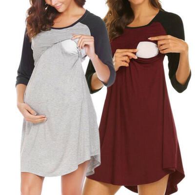 

Nursing Pregnant Women Long Sleeve Maternity Breastfeeding Tunic Dress Casual