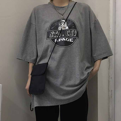 

Korean Style Novel Popular Letter Print Tees Simple Casual Round Neck Short-sleeved Tops