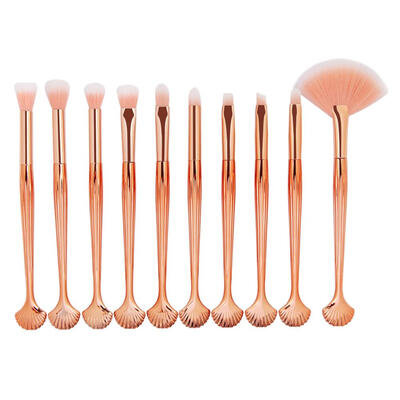

10pcsSet Small Makeup Brushes Rose Gold Shell Shape Handle Cosmetic Tools