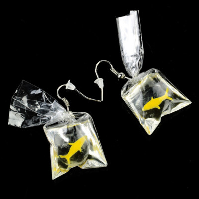 

Funny Resin Goldfish Fake Water Bag Earrings