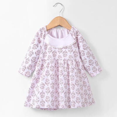 

Long Sleeve Sweet Cotton A-line Dress Girls Cute Floral Print Party Clothes