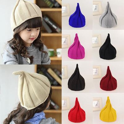 

New Children Warm Watermelon Knitted Cap Baby Kids Windmill Crooked Umbrella Spiral Pointed Hat Beanies