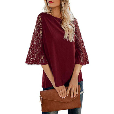 

Starmoon Women O-Neck Lace Short Sleeve Sweatshirt Pullover Tops Blouse Shirt