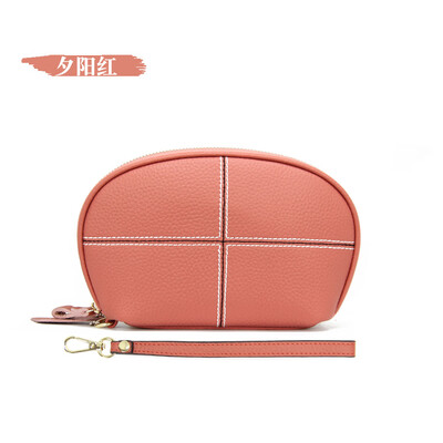 

The first layer of cowhide 2019 new ladies leather Europe&the United States dollar position shell type clutch bag sewing thread lattice wallet