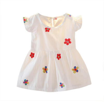 

Floral Print Dress Girls Kids Round Neck Summer Cup Sleeve Princess Dresses