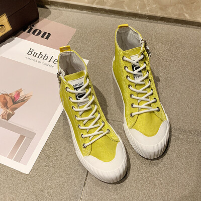 

2019 new high-handed biscuit canvas shoes female students Korean version of retro Hong Kong style hundred fashion shoes white shoe