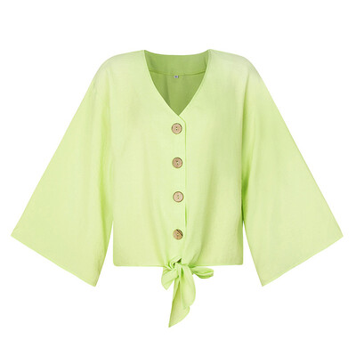 

Women Autumn Blouses Solid Color Clothing Long Sleeve V-neck Loose Shirt OL Ladies Plain Casual Button Blouses