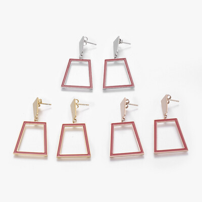 

304 Stainless Steel Dangle Stud Earrings with Enamel Trapezoid Mixed Color 45mm Pin 08mm