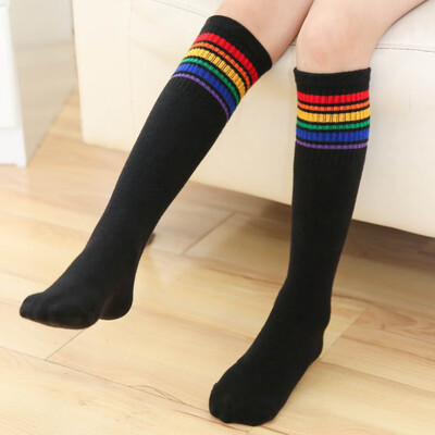 

1\2\3 Pair Rainbow Striped Knee High Long Socks Cotton Sport Football Baseball Women Men Socks 35 Cm\45 Cm