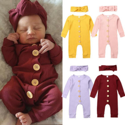 

Infant Baby Girl Long Sleeve Romper Bodysuit JumpsuitHeadband Clothes Outfits