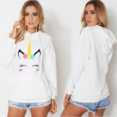 

Women Unicorn Printed Long Sleeve Hoodie Sweatshirt Jumper Hooded Pullover Tops