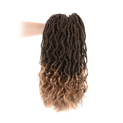 

3Packs 14inch Senegalese Twist Crochet Hair Wave Synthetic Crochet Braiding Hair Curly Ends Hair Extensions