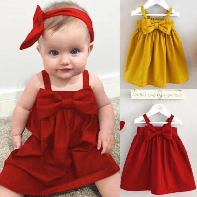 

Cute Baby Girls Toddler Kid Summer Sundress Bowknot Short Mini Vest Dress Outfit