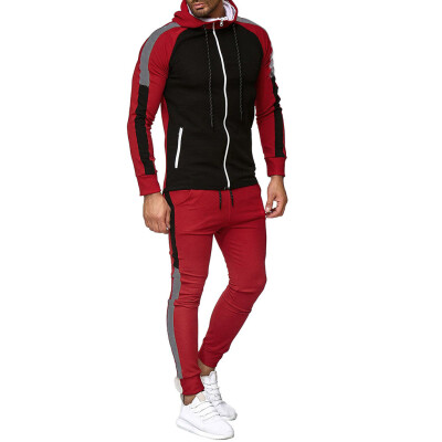 

Toponeto Mens Autumn Gradient Zipper Print Sweatshirt Top Pants Sets Sport Suit Tracksuit