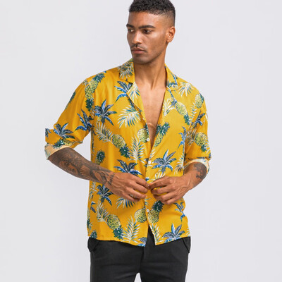 

Toponeto Mens Casual Printed Hawaiian Button Slim Fit Long Sleeve Shirt Blouse Tops