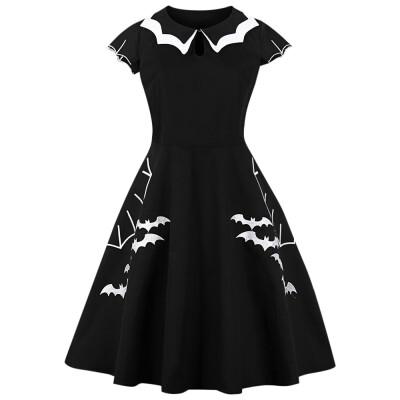 

Round Collar Short Sleeve Keyhole Halloween Bat Plus Size Women Dress