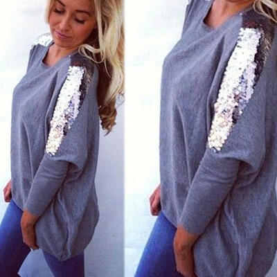 

Fashion Women long Sleeve batwing coat Loose Casual Cotton T-Shirts Tops Blouse