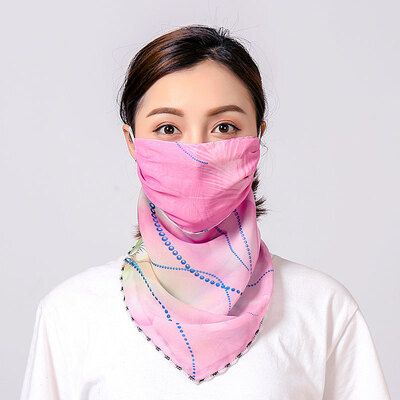 

19 summer sun protection neck chiffon mask female flowers antique elegant printing breathable mask square towel factory direct sales
