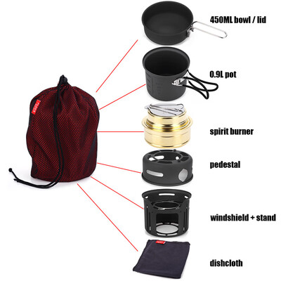 

Outdoor 7 Pcs Camping Cookware Portable Stoves Pots Bowls Cooking Set 1-2 Person