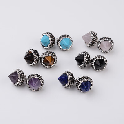 

Cone Natural Gemstone Earrings with Polymer Clay Rhinestone&Sterling Silver Findings 13x11mm Pin 07mm