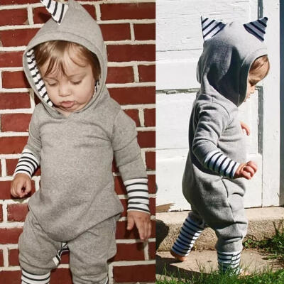 

100 Cotton Baby Boy Girl Dinosaur Hooded Romper Bodysuit Jumpsuit Clothes Outfit