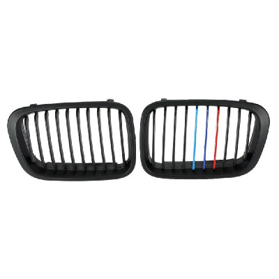 

One Pair Matt Black Front Kidney Grille  Style Grill with Red Blue & Dark Blue Color Decoration for BMW E46 4 Door 98-01