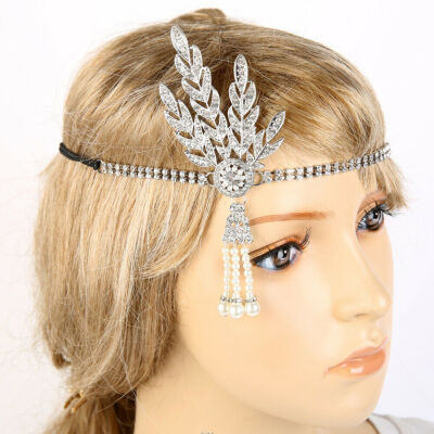 

New Great Gatsby Headband Hat 1920s Hair Cap Silver Ivory Daisy Vintage Flapper