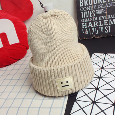 

Tailored Solid Cotton Hats Unisex Warm Winter Smiling Face Knit Cap