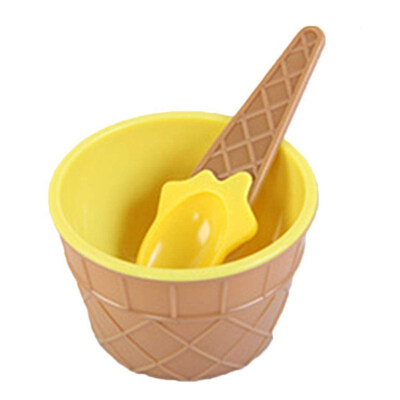 

6Pcs Plastic Children Kid Lovely Ice Cream Bowl Spoon Dessert Tableware Supplies