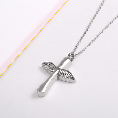 

Angel Wings Feathers Cross Necklace for Ashes Memorial Keepsake Pendant Necklace Jewelry Love Commemorative Gift