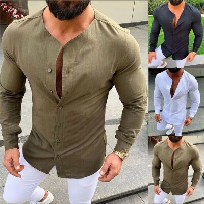 

Fshion Men Slim Fit Casual Long Sleeve Dress Shirt Crew Neck Tops T Shirt Blouse