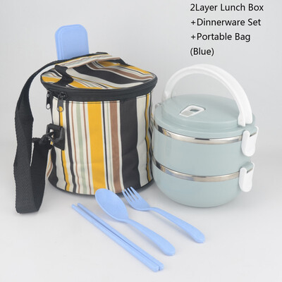 

Natural Nordic Design colorful Portable stainless steel lunch box Bento combination container With Spoons&bag Leakproof box