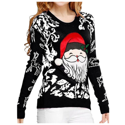 

Tailored Womens O-Neck Long Sleeve Merry Christmas Print Casual Tops Blouse