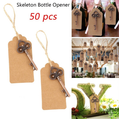 

50Pcs Vintage Plated Bottle Opener with Tags Wedding Decoration Skeleton Bottle Opener for Party Festival Wedding