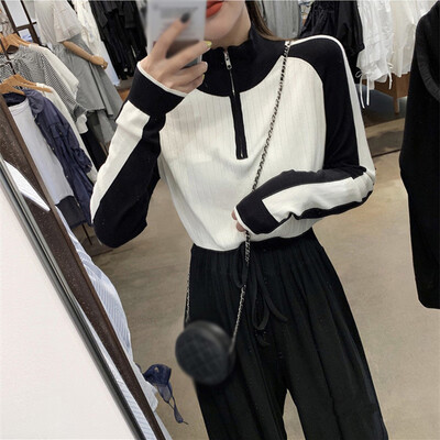 

Womens Zipper V Neck Tops Long Sleeve Shirt Casual Warm Blouse Printed Sweater