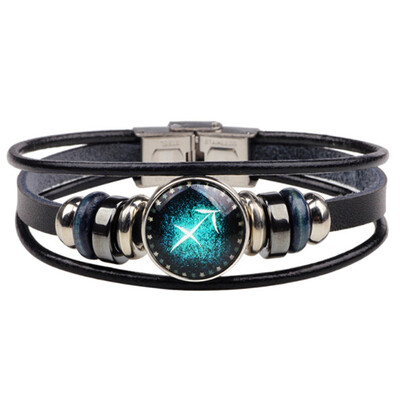 

Retro 12 Zodiac Constellation Beaded Hand Woven Leather Bracelet Punk Chain Cuff